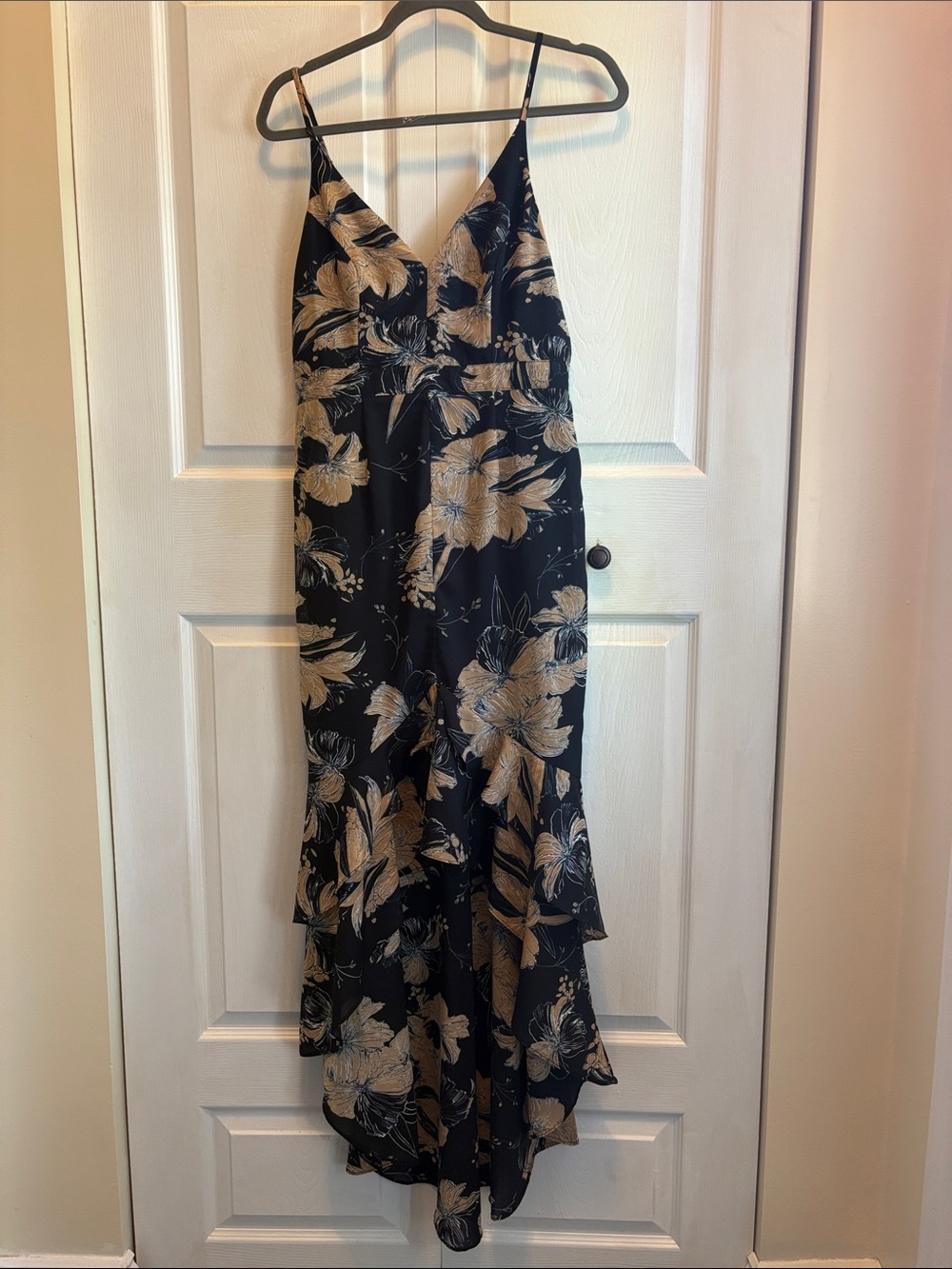 Lulu's Black Maxi Dress with Gold Floral Print - Picture 1 of 8